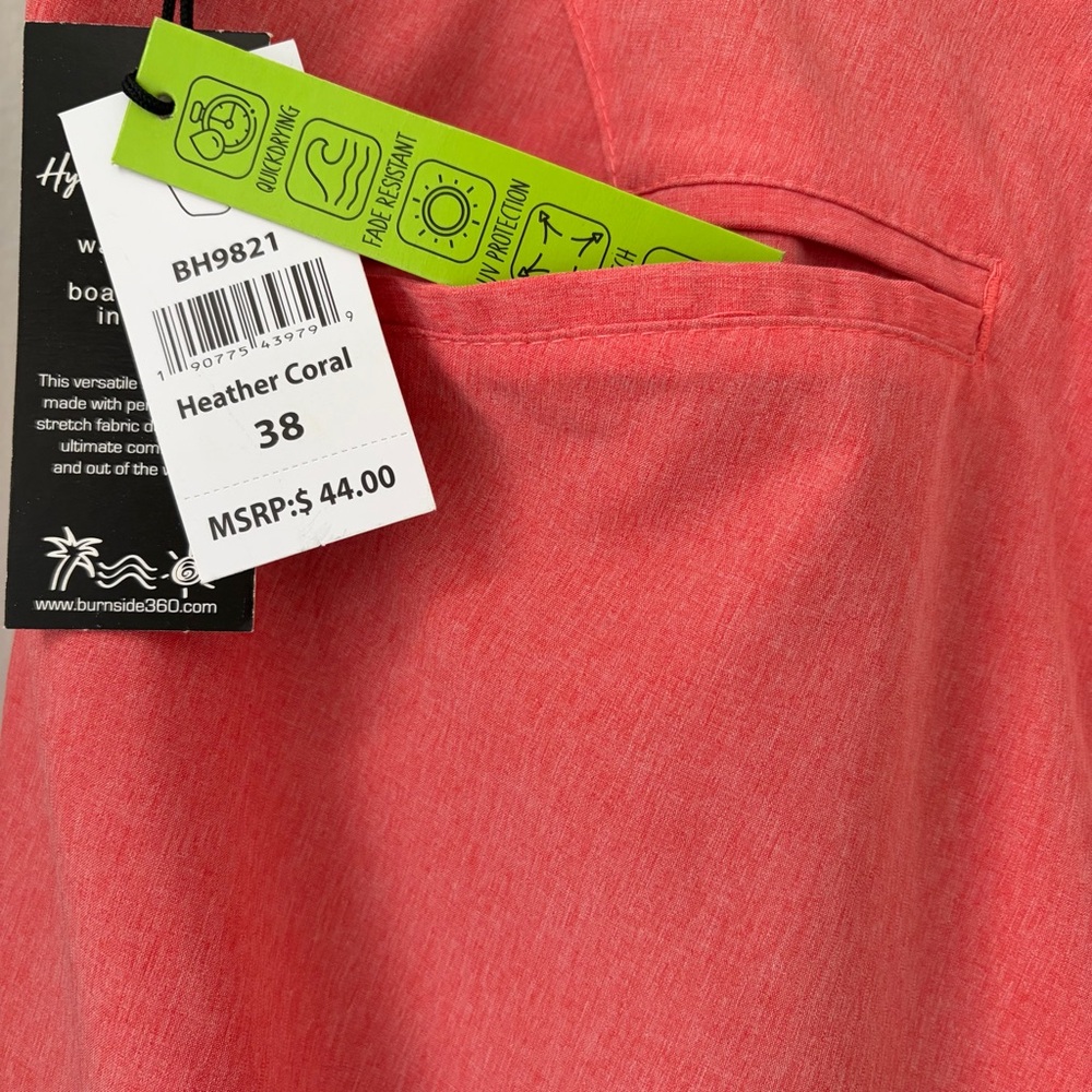 NWT Burnside Coral Flat-Front Men's Board Shorts Sz 38 Hybrid Series Stretch - Picture 3 of 7